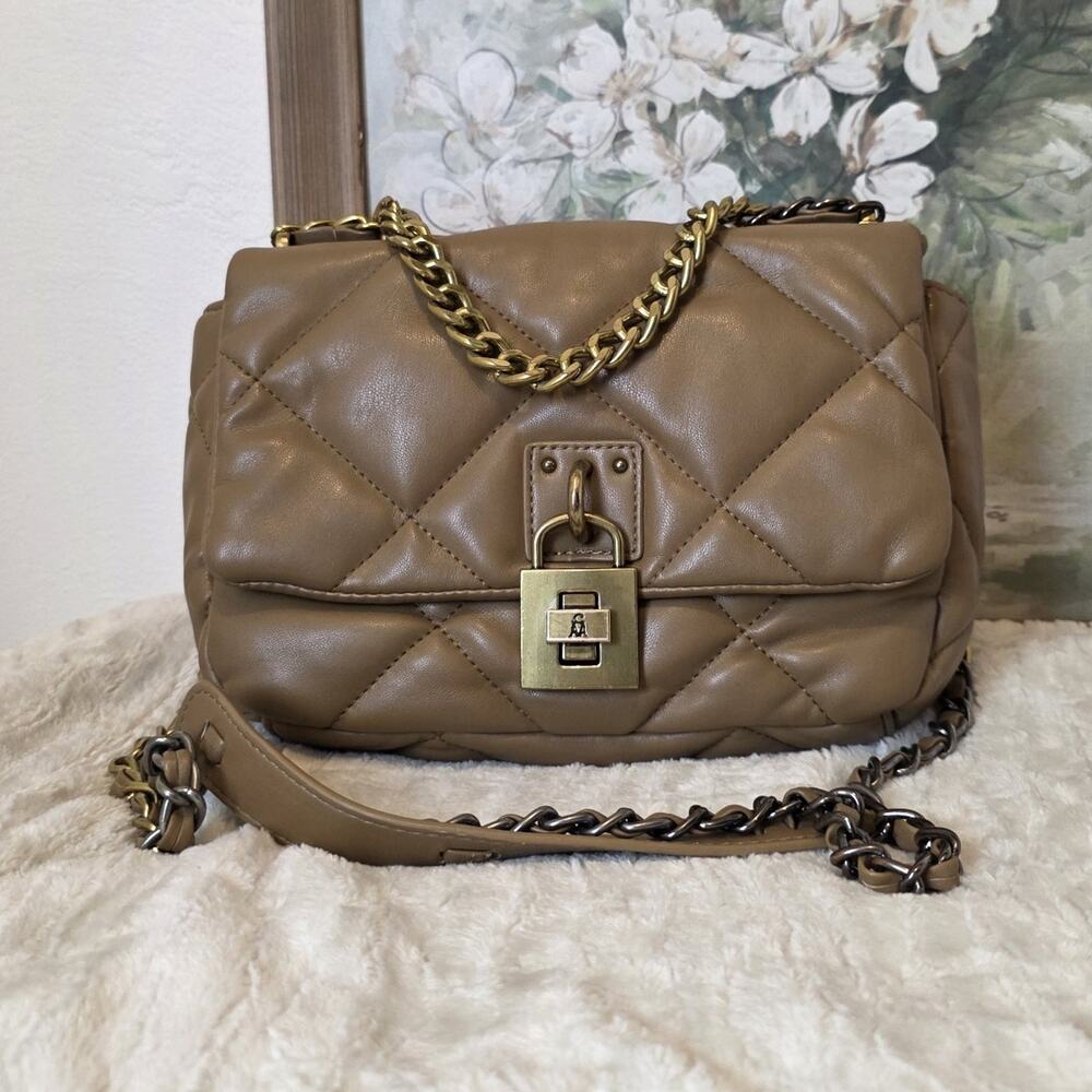Steve Madden Bterra Tan Quilted Faux Leather Bag Top Handle Crossbody